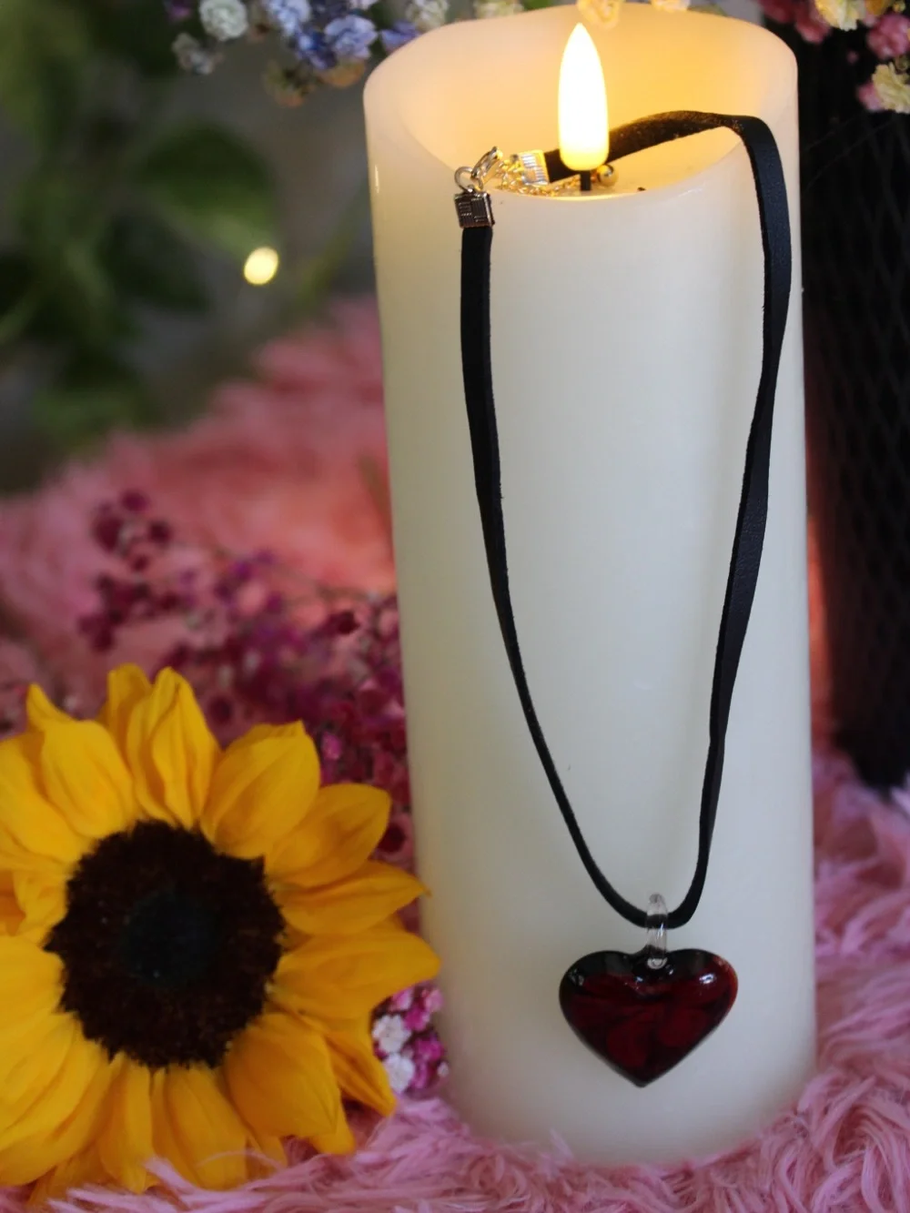 Free People Red Glass Heart Pendant Black Cord Necklace